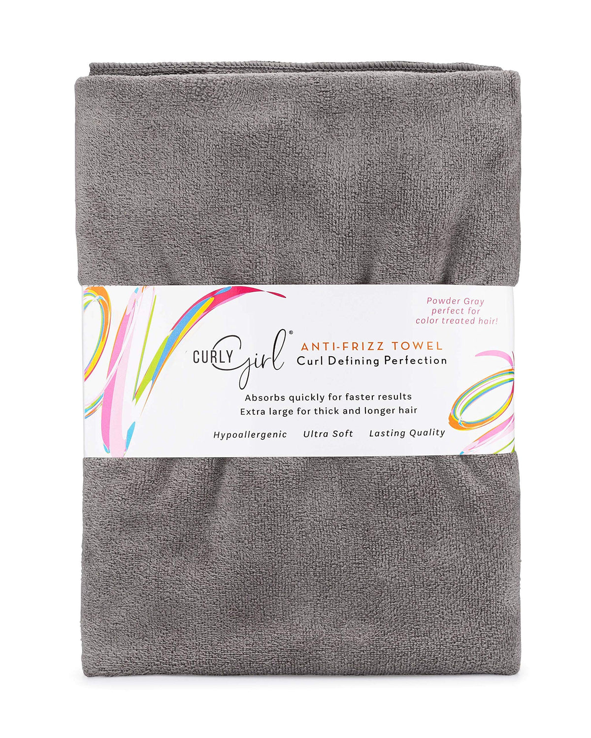 Curly Girl towel curly hair wrap demonstrates gentle, quick-dry protection for curls.