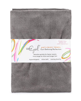 Curly Girl towel curly hair wrap demonstrates gentle, quick-dry protection for curls.