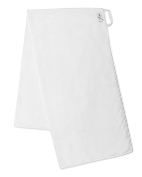 Curly Girl towel draped over shoulders; oversized design for easy wrap.