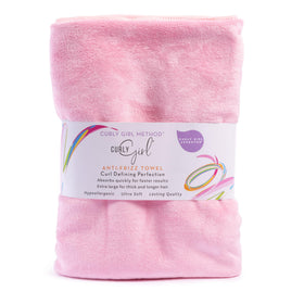 Curly Girl towel displayed as a travel-friendly, compact hair care accessory.