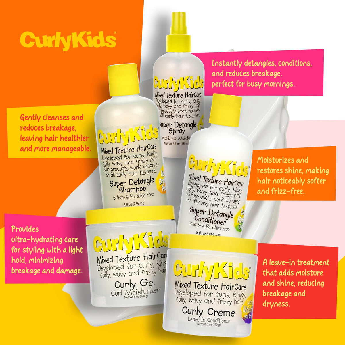 CurlyKids Detangler Conditioner for kids softens and moisturizes dry curls
