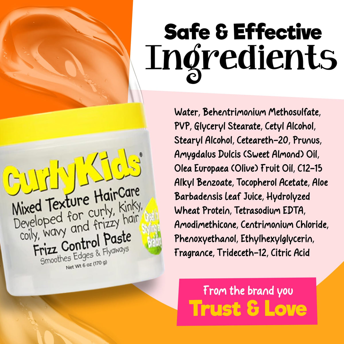 CurlyKids Frizz Control Paste is formulated without petrolatum or parabens for gentle care.