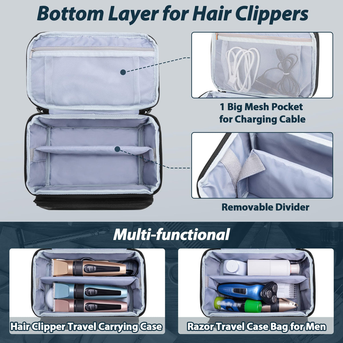 CURMIO clipper guard storage pockets neatly hold guards and accessories.