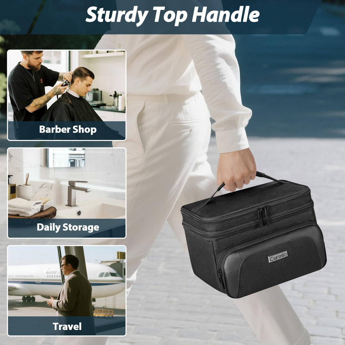 CURMIO detachable partition creates flexible space for clippers and razors.