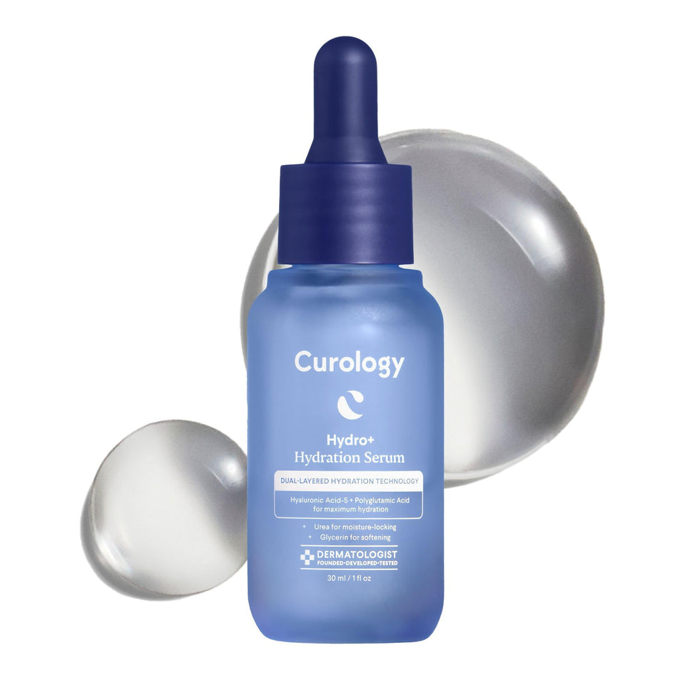 Curology Hydration Serum bottle closeup highlighting hydration-focused packaging.