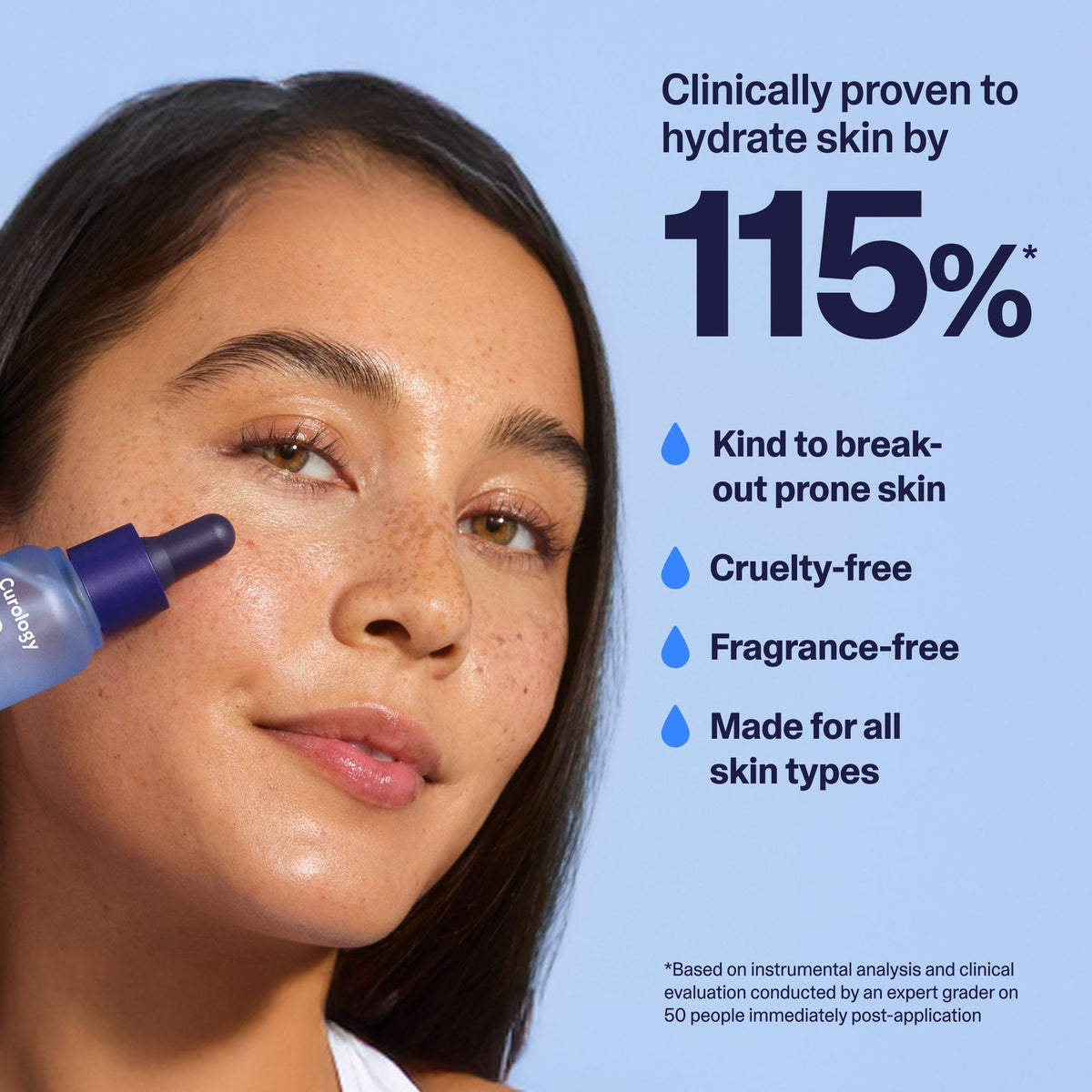 Curology Hydration Serum being massaged into skin for plump, hydrated feel.