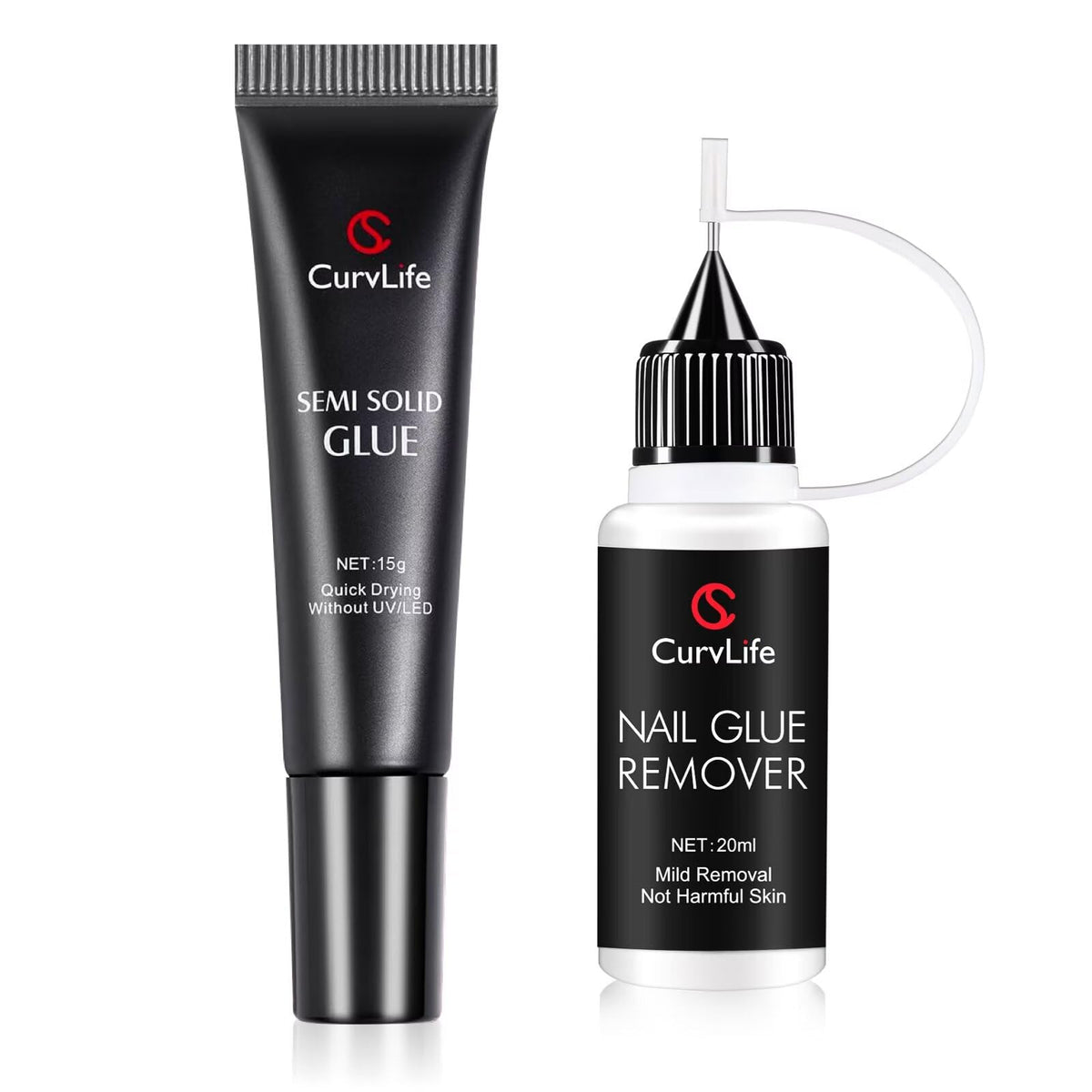 Curvlife semi-solid glue gel kit enables bubble-free adhesion for clean nails.