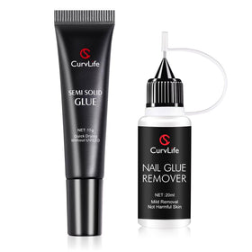 Curvlife semi-solid glue gel kit enables bubble-free adhesion for clean nails.