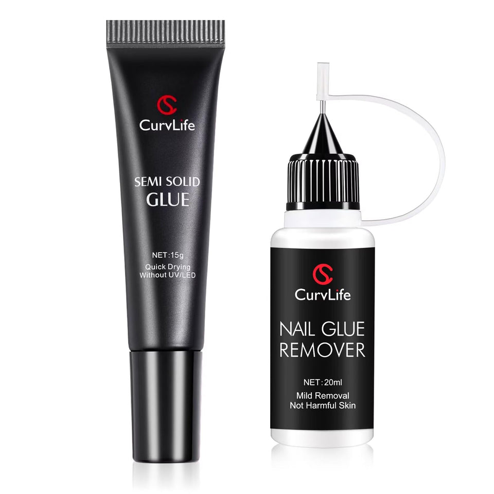 Curvlife semi-solid glue gel kit enables bubble-free adhesion for clean nails.
