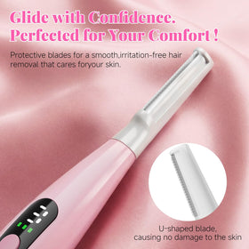 Cutemiss dermaplane in use on cheek to remove peach fuzz