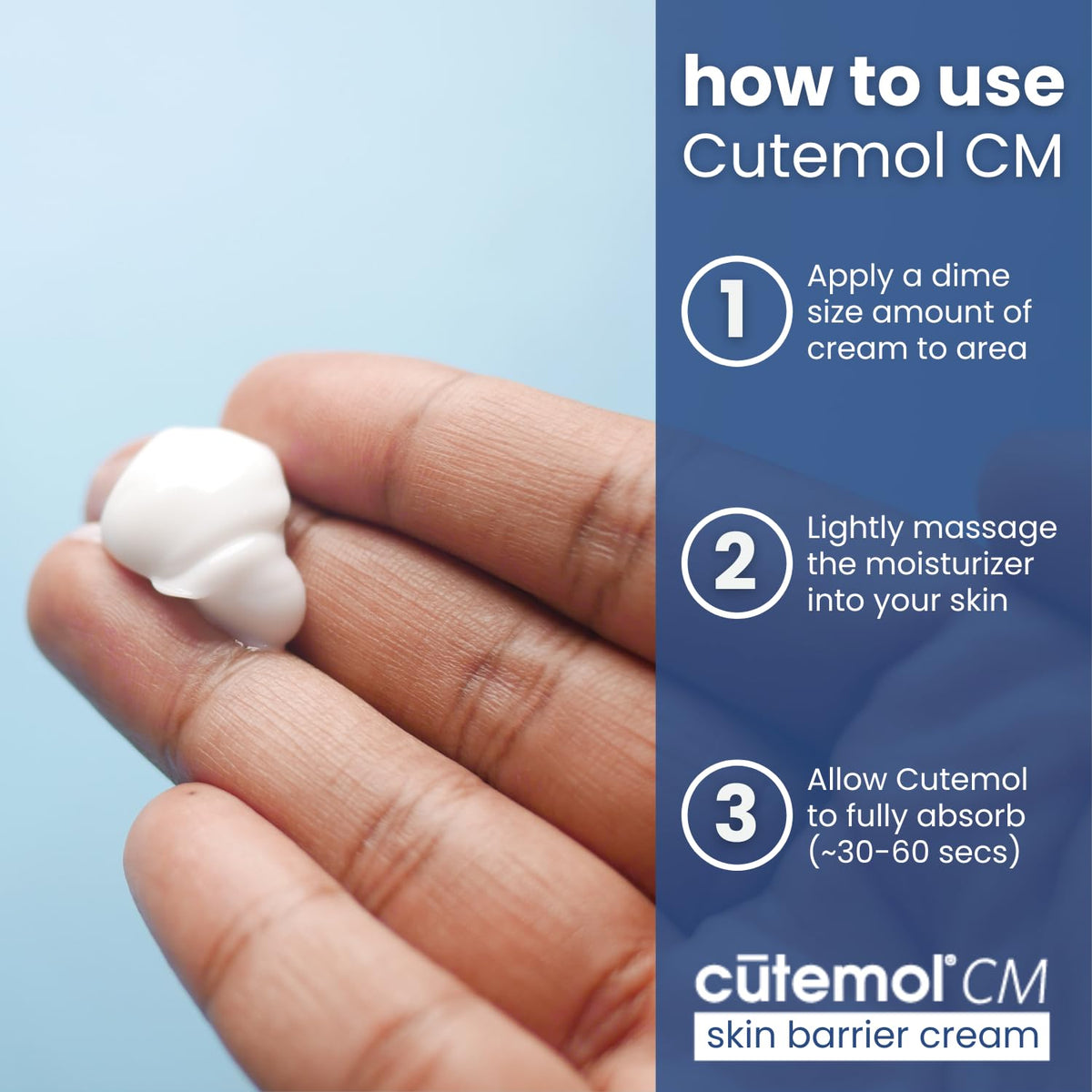 Foot care application of Cutemol CM to soothe dry, rough areas.