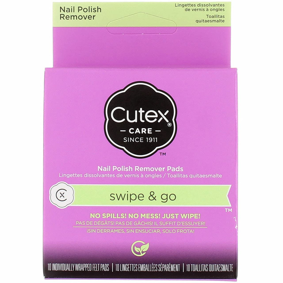 Cutex Swipe and Go remover pads four-pack packaging for quick removal