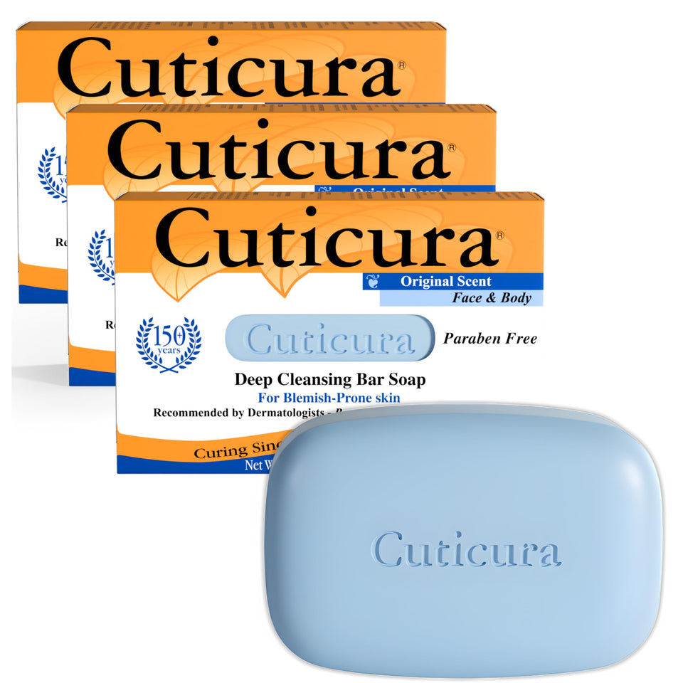 Cuticura deep cleansing soap for face and body purifies pores and balances moisture.