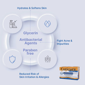 Cuticura paraben-free, non-comedogenic soap for daily face and body cleansing.