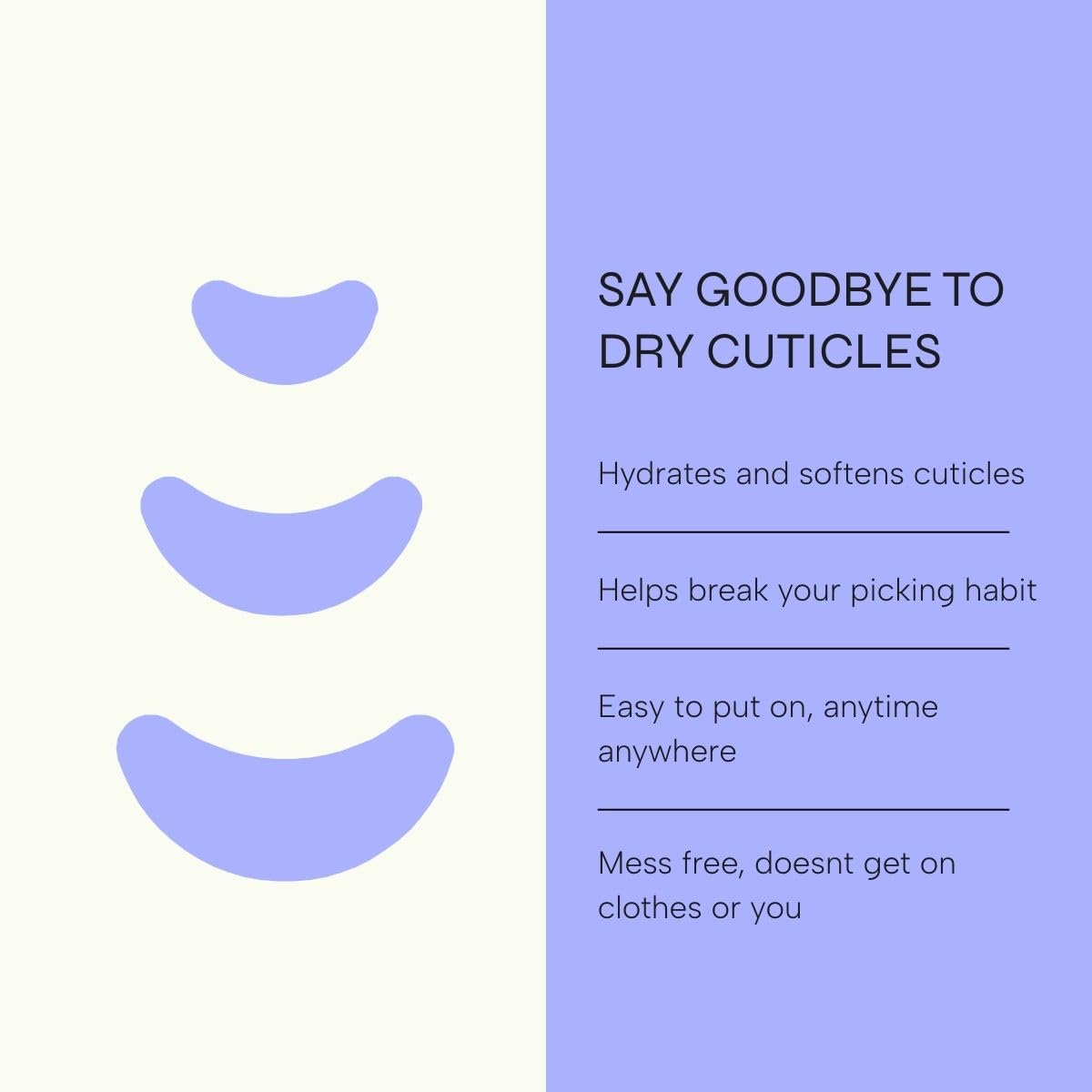 Relaxed hand with CUTIPATCH patches demonstrates discreet cuticle protection.