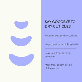 Relaxed hand with CUTIPATCH patches demonstrates discreet cuticle protection.