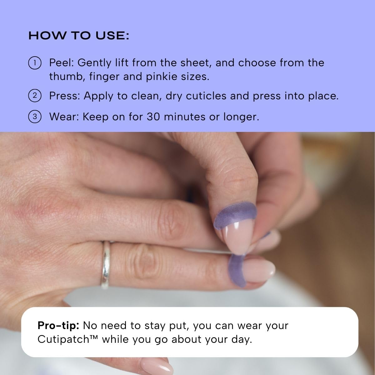 Wearing a CUTIPATCH patch during daily activities with no oil mess.
