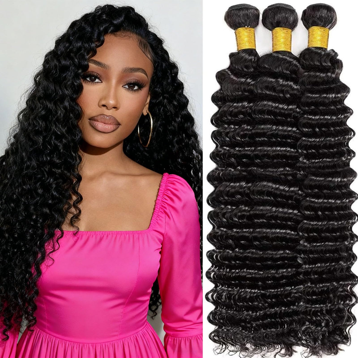 CUUYUN deep wave bundles 12-14-16 inch for versatile styling options.