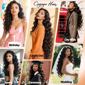 Cuzuzu Body Wave Bundles full-head installation in 3–4 bundles.