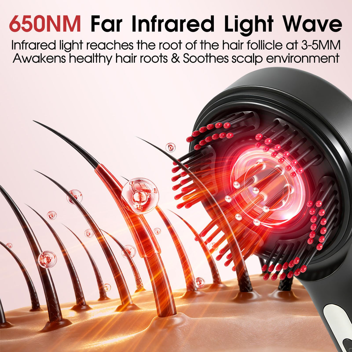 CWTUL red-light hair brush features three-light therapy for targeted care.