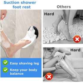 CWD&SQH foot rest in use during leg shaving in the shower.