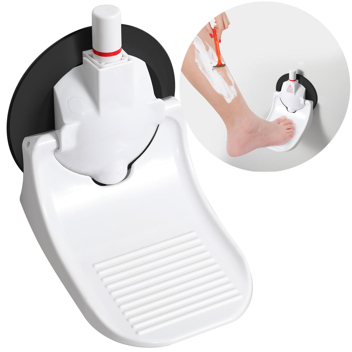CWD&SQH Shower Foot Rest wall view demonstrating secure installation for shaving.