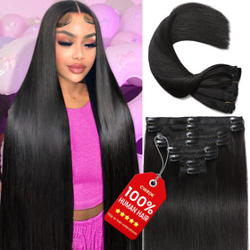 CWRDK clip-in extensions in 1B natural black packaging showcase a quick-volume solution.