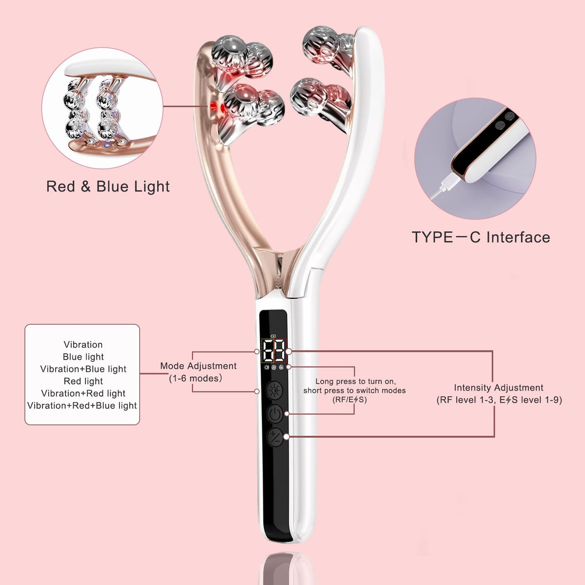 CXGRISE face-neck-contouring massager adapts to multiple treatment areas.