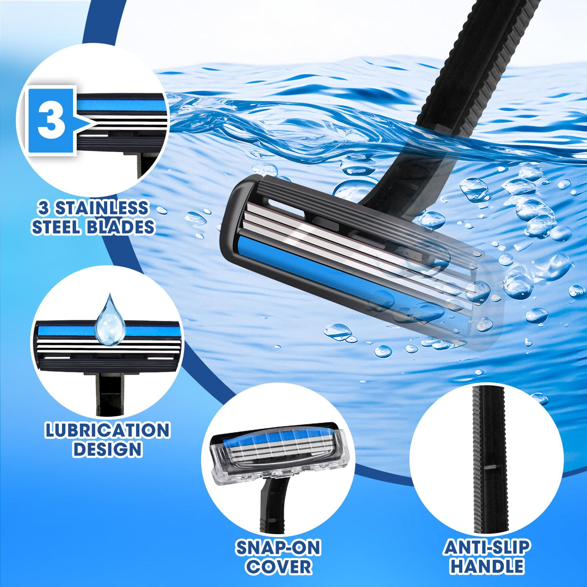 CXYARY disposable razors with protective covers for safe storage