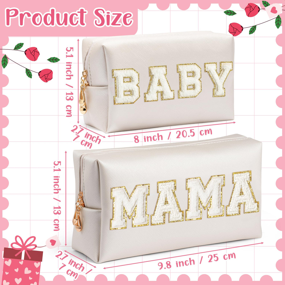 CY2SIDE Baby bag with chenille patch; compact organizer for on-the-go.