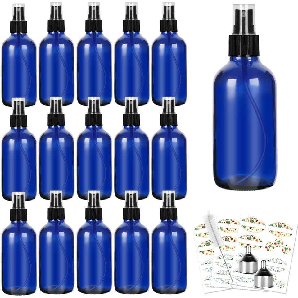 CycleMore blue glass spray bottle 120ml delivers a fine mist for cosmetics and essential oils.