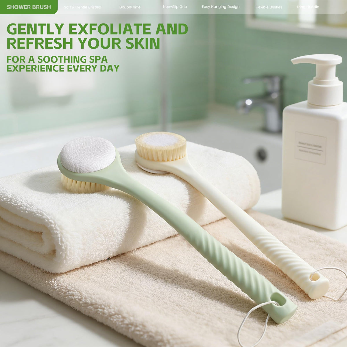 CYMPHW dual-sided brush head enables versatile cleansing and exfoliation