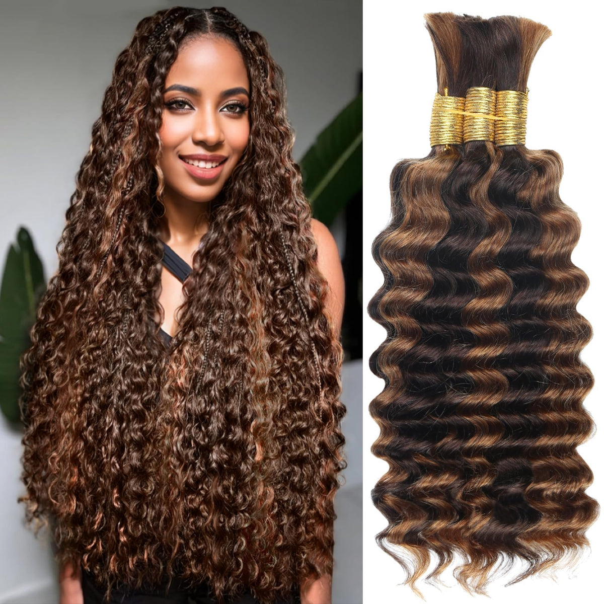 CyorHRT boho braids hair bundle in 20-inch deep water wave for natural volume.
