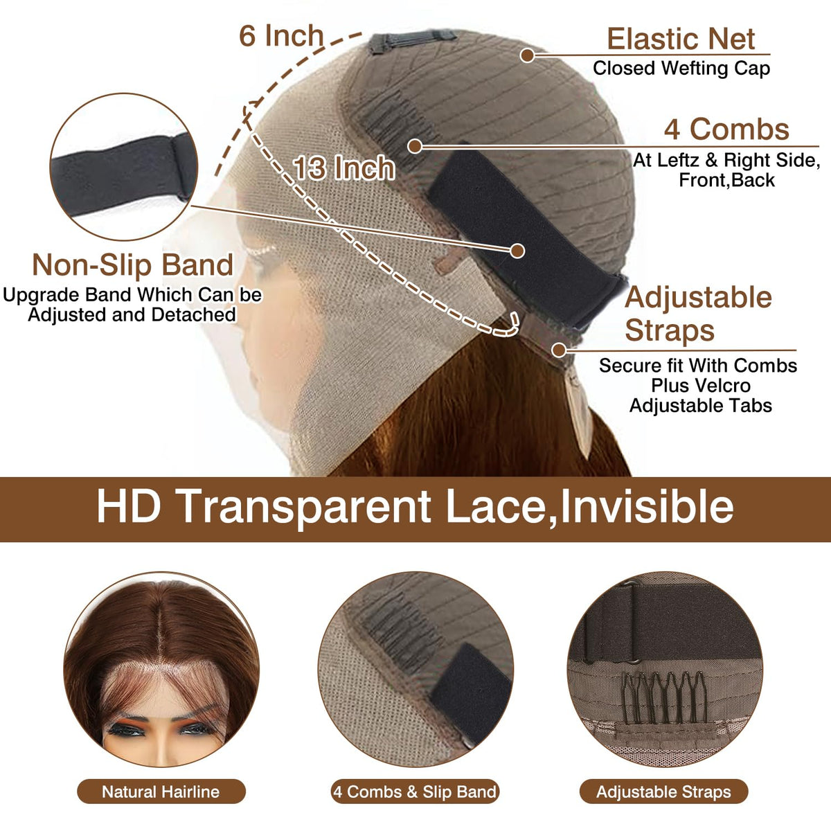 Cypha chocolate brown wig cap 22.5 inches for comfort