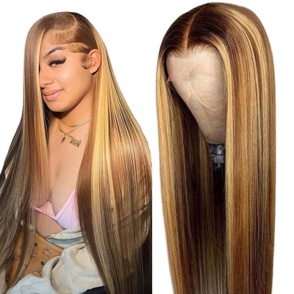 Cypha Ombre 13x6 HD lace wig with straight honey blonde highlights for natural parting