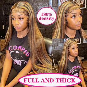 Cypha wig with 4-27 honey blonde highlights for vibrant color blend