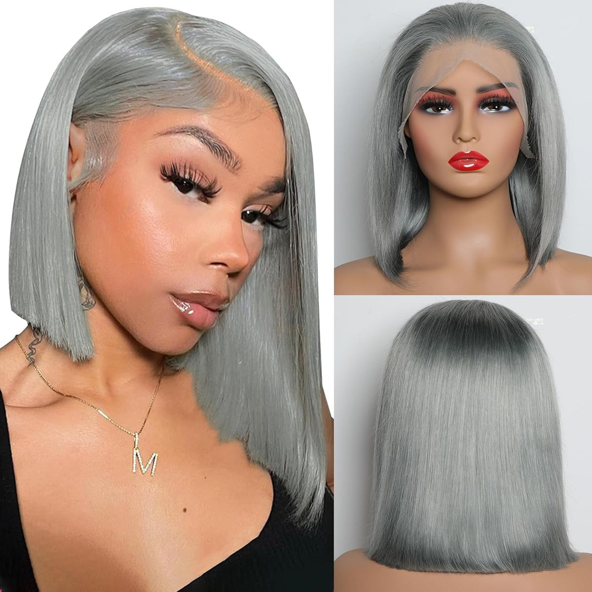 CYSDRH grey bob wig with 13x4 HD lace front for natural look