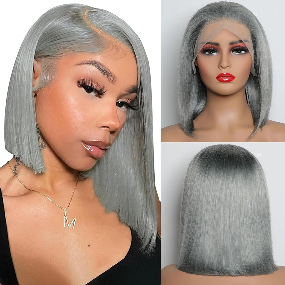 CYSDRH grey bob wig with 13x4 HD lace front for natural look