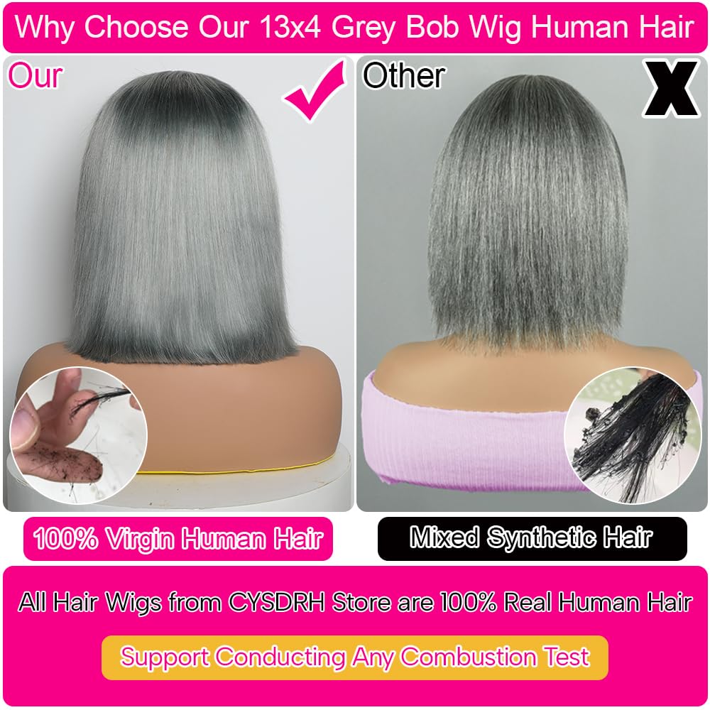 CYSDRH Brazilian virgin hair grey bob wig for versatile styling