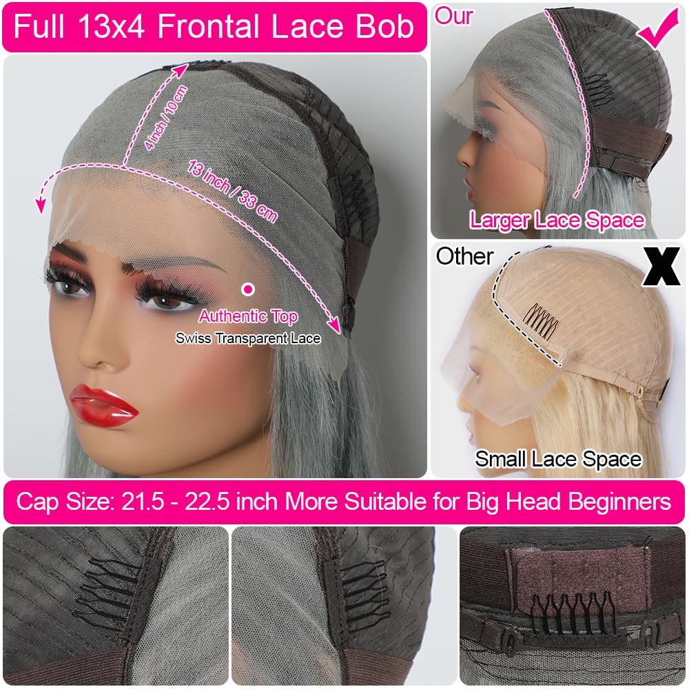 CYSDRH breathable cap design on grey bob wig for all-day comfort