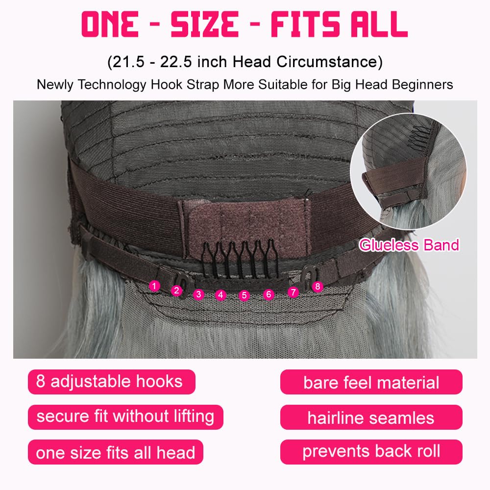 CYSDRH glueless fit on grey bob wig for secure wear