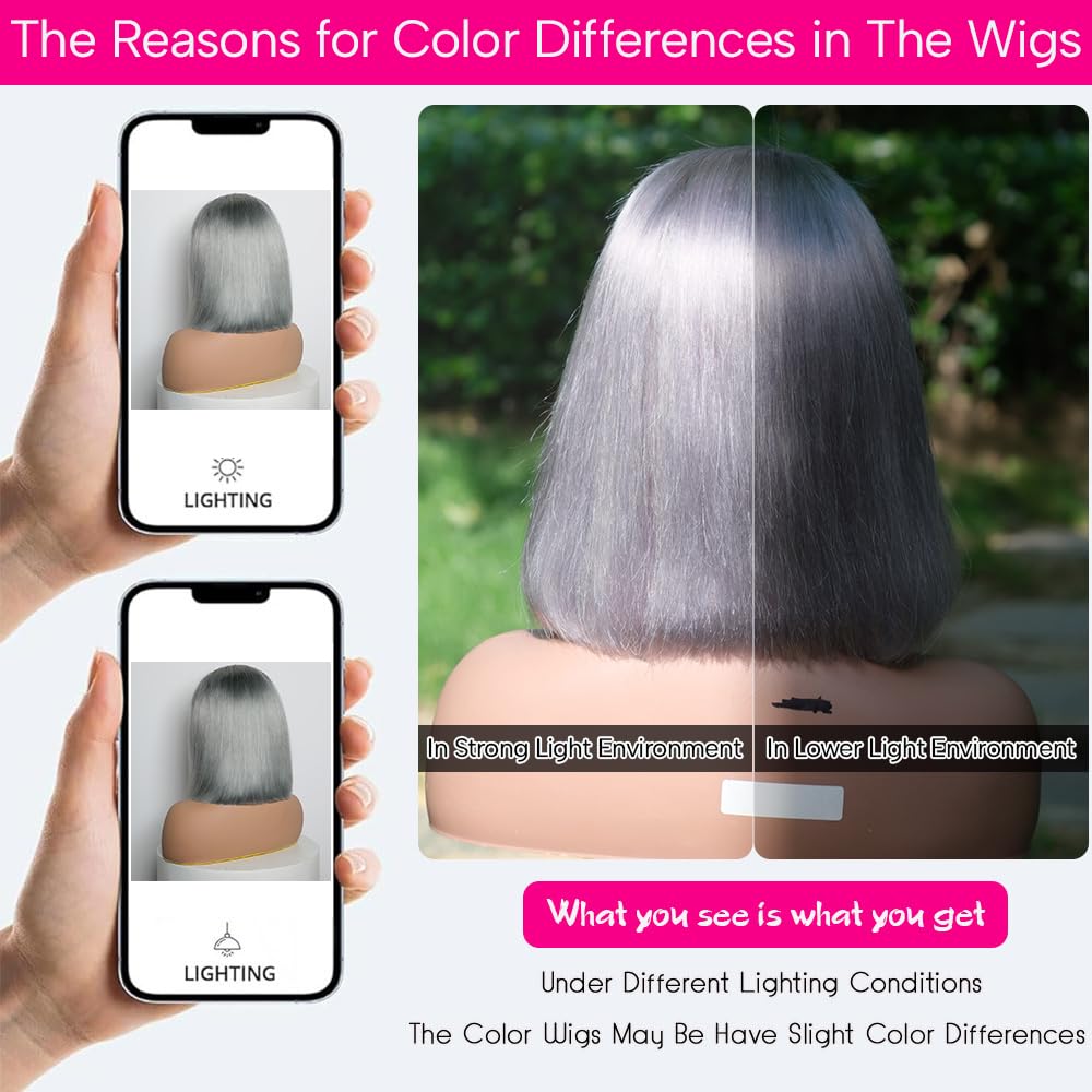 CYSDRH Swiss HD lace invisible hairline on grey bob wig