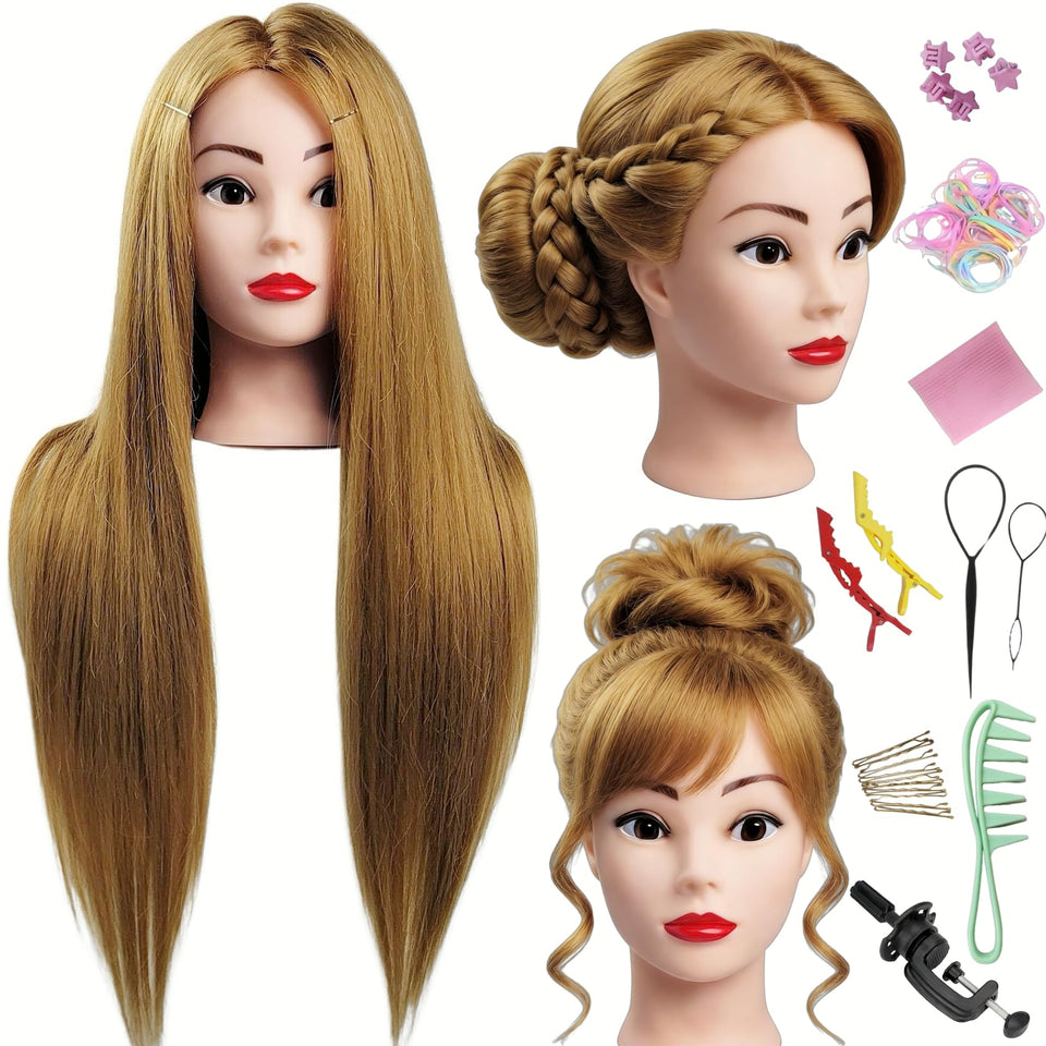 Czrleaty light auburn real hair head for braiding practice enhances realism for learners.
