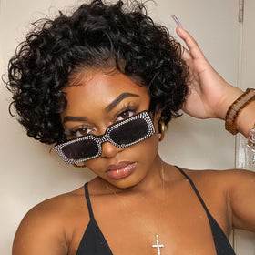 Czrleaty pixie cut wig with water wave lace front for a natural look and easy styling.