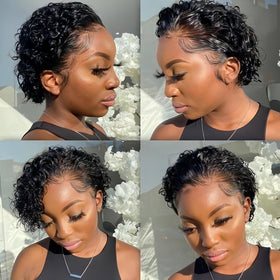 Czrleaty short curly bob wig highlights pre-plucked baby hairs for a realistic hairline.