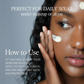 Bottle beside moisturizer demonstrating lightweight, fast-absorbing texture.