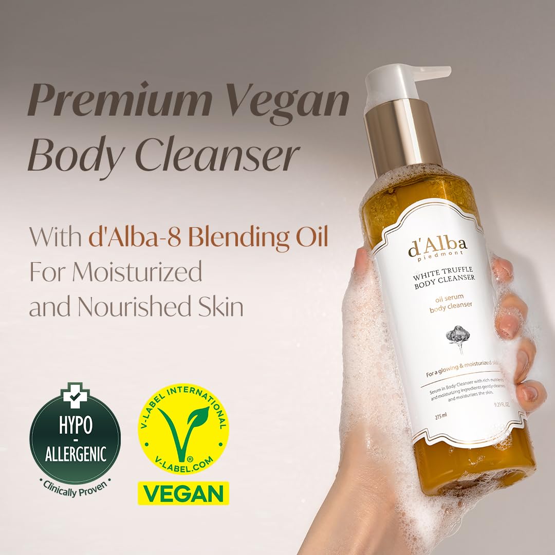 d'alba Piedmont White Truffle Oil Serum Body Cleanser rich lather demonstrating hydration