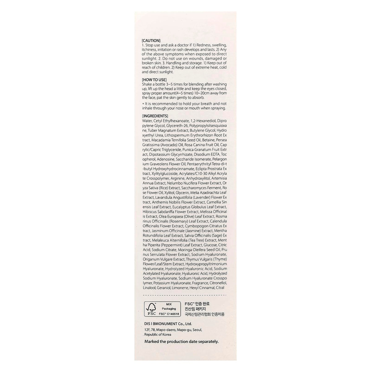 d’Alba White Truffle Vital Spray ingredients label — highlights Trufferol and vitamin E