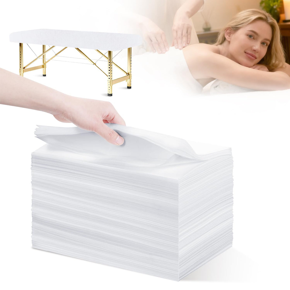 D DS CURTAIN disposable bed sheets on a massage table, hygienic and ready for every client.