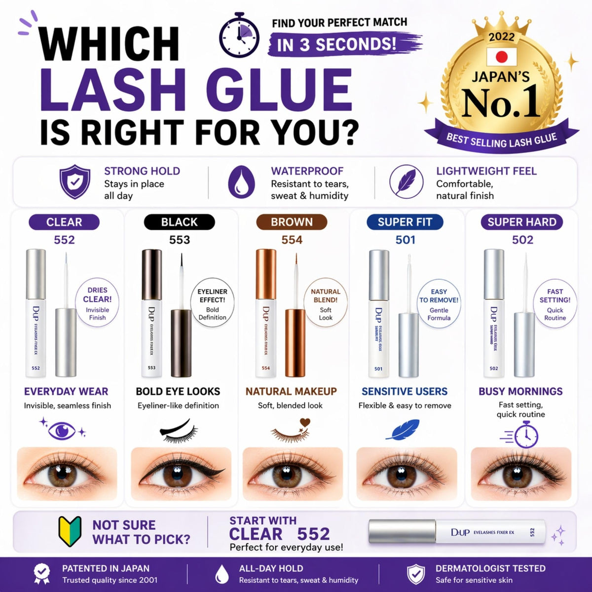 D-UP daily wear concept image suggesting all-day comfort with lash glue.